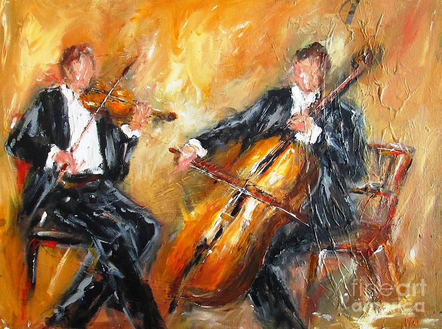 paintings of Musical Duo - play for you  Painting by Mary Cahalan Lee - aka PIXI
