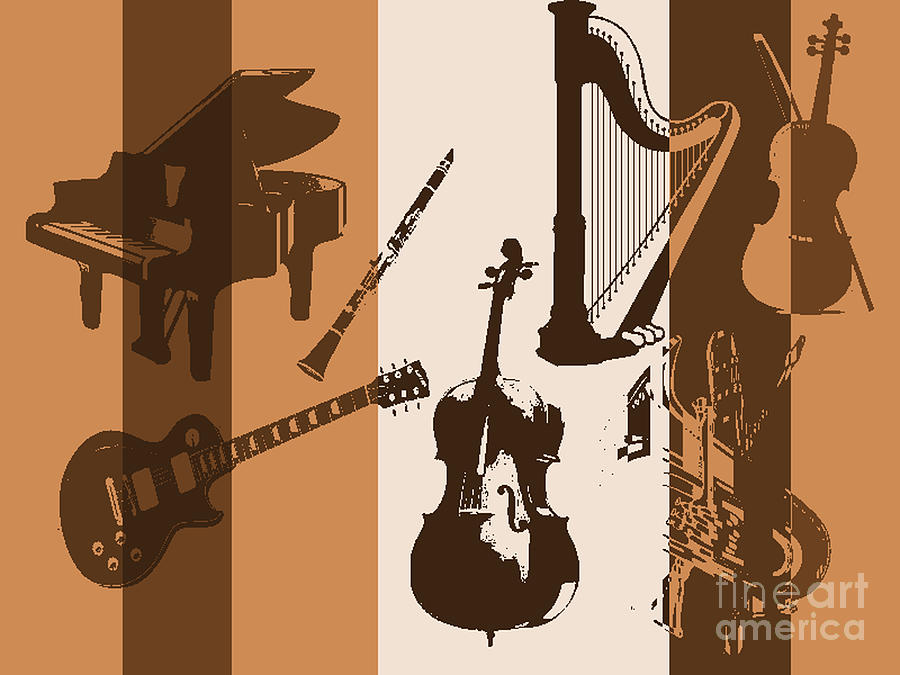 Musical instruments modern art print Mixed Media by Michael Collins ...