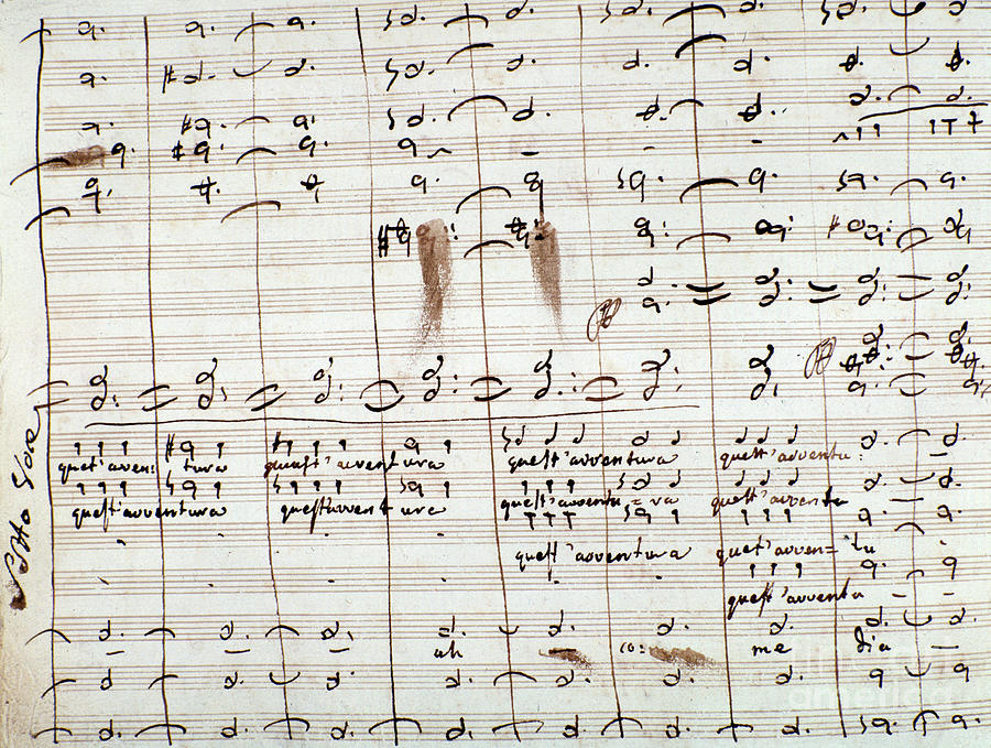 Musical Score for the aria in The Barber of Seville by Rossini  Drawing by Gioachino Rossini
