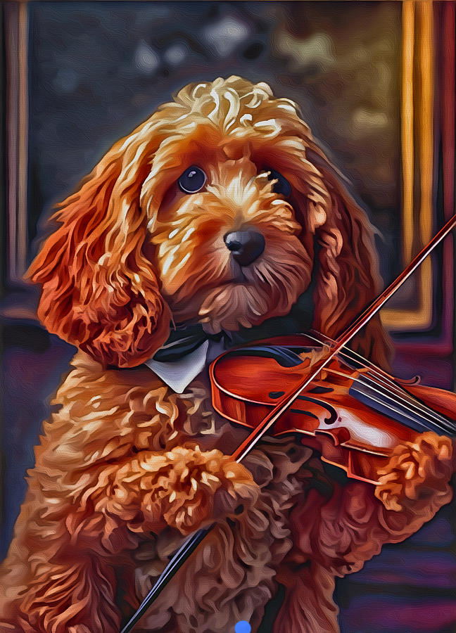 Musician Cockapoo with Violin Mixed Media by Ann Leech