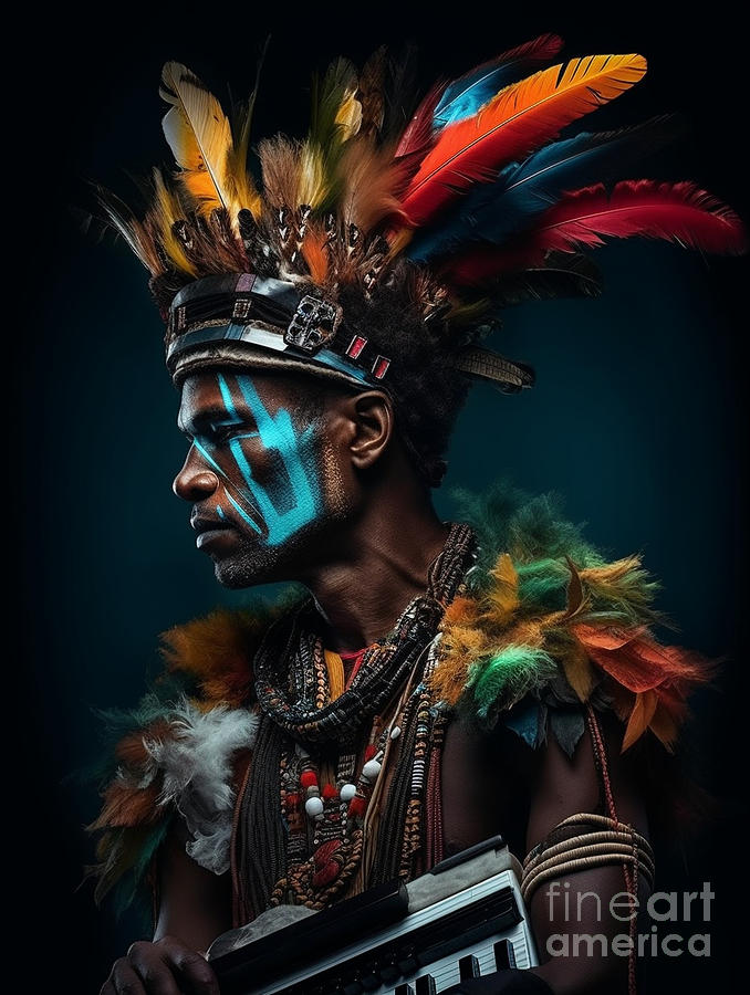 Musician  From  Yaifo  Tribe  Papua  New  Guinea    By Asar Studios Painting