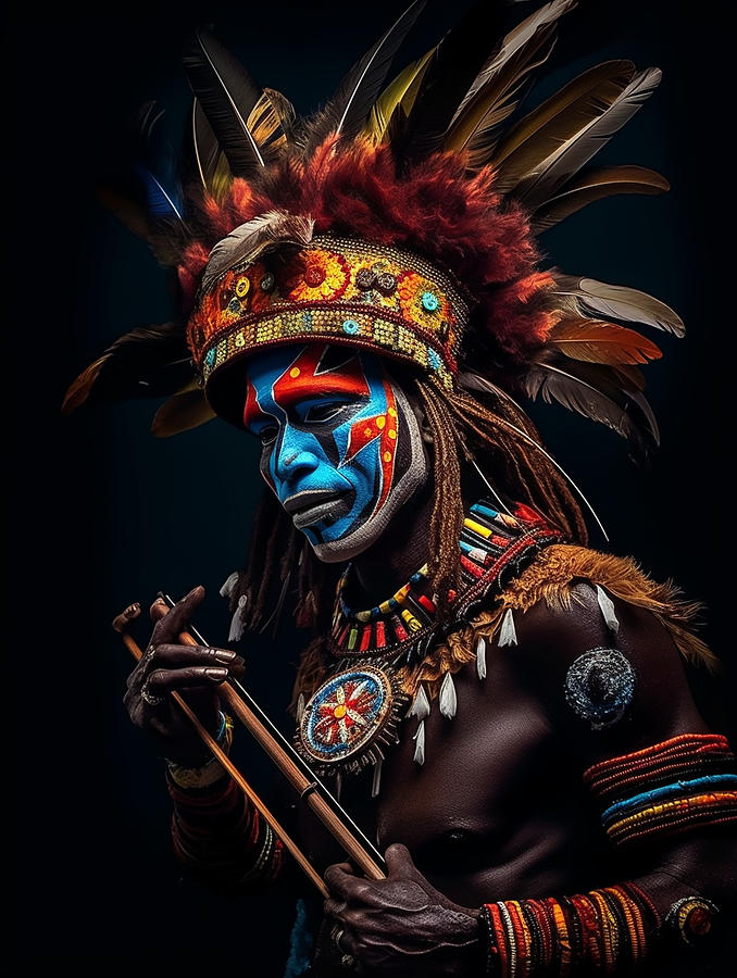 Musician  Warrior  From  Chimbu  Tribe  Papua  New  Gu  Dfac  Cfe  Cc  B  Accdbd, By Asar Studios Painting