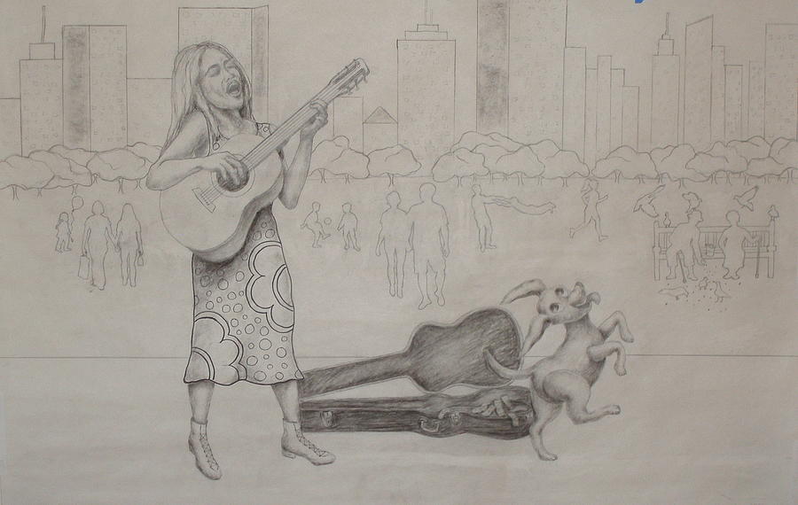 Musician with Dancing Dog Drawing by Donelli  DiMaria