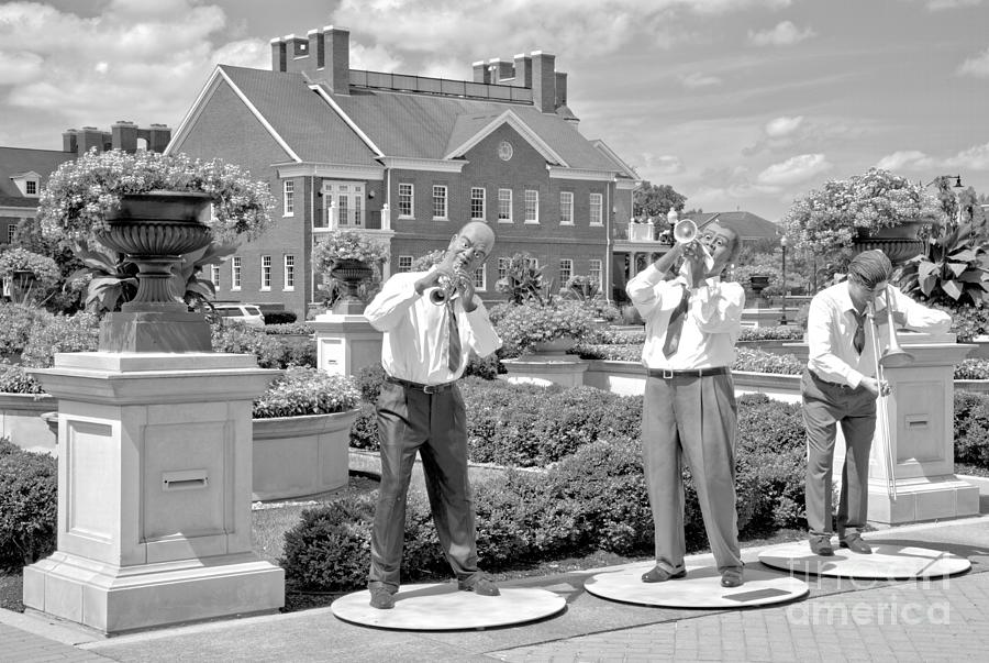 Musicians In The Carmel Square Black And White Photograph by Adam Jewell