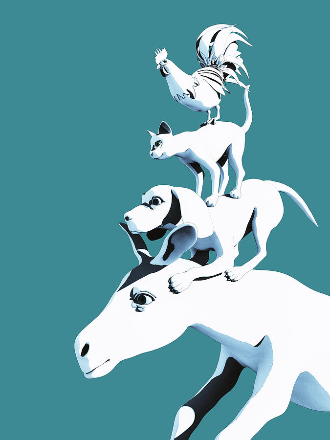 Donkey Digital Art - Musicians of Bremen_teal by Heike Remy Donkey Digital Art - Musicians of Bremen_teal by Heike Remy