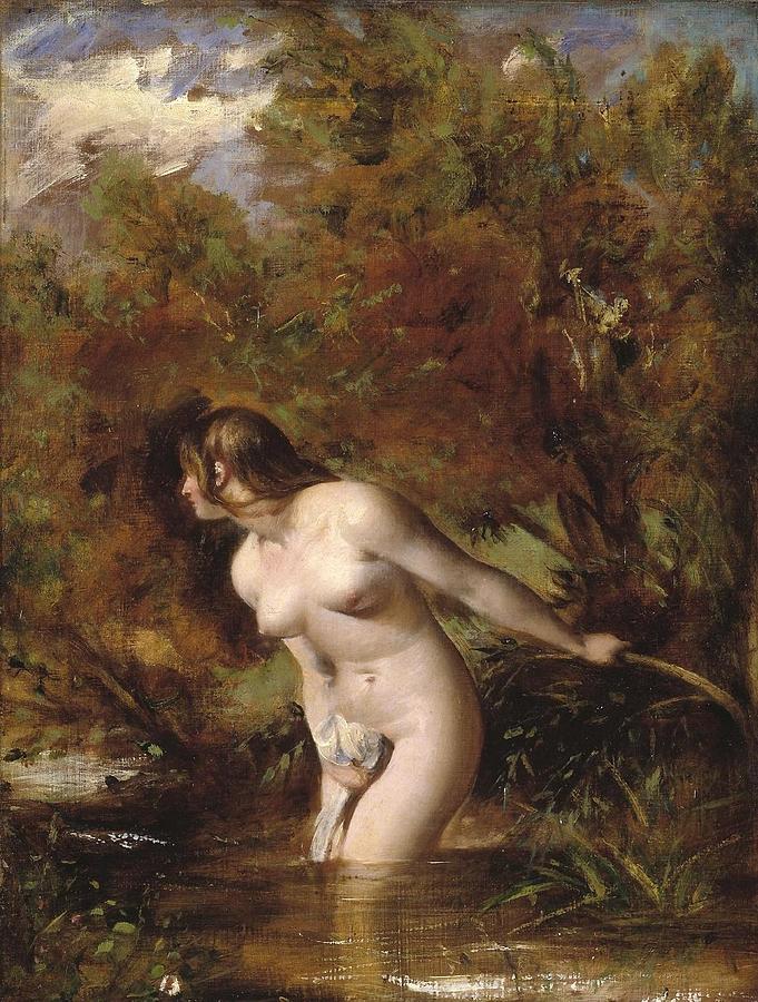 William Etty Drawing - Musidora  The Bather At the Doubtful Breeze Alarmed  replica  by William Etty