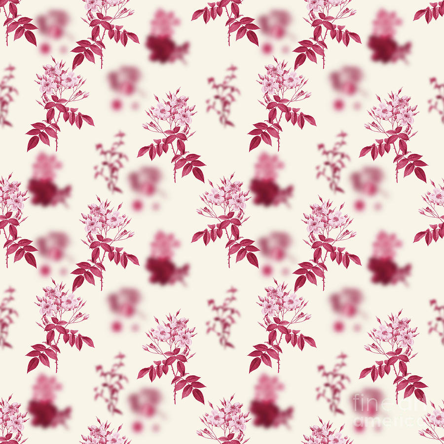 Vintage Mixed Media - Musk Rose Botanical Seamless Pattern in Viva Magenta n.0907 by Holy Rock Design