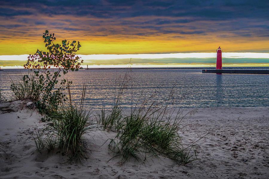 Muskegon Lighthouse Sunset IMG_5862 Photograph by Michael Thomas