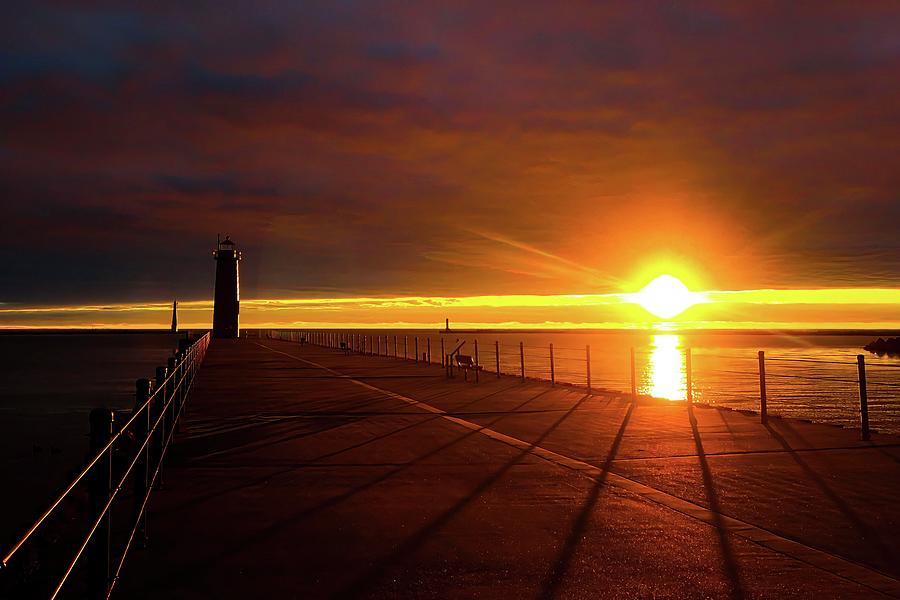 Muskegon Lighthouse Sunset IMG_5931 Photograph by Michael Thomas