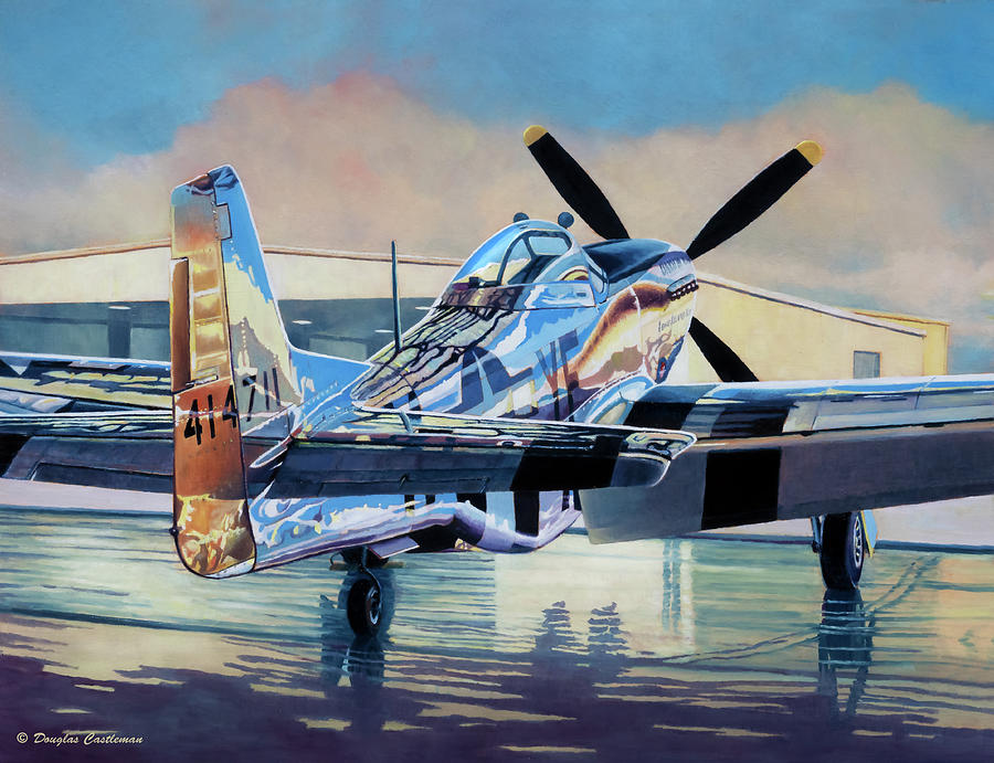Mustang In Hangar Painting by Douglas Castleman