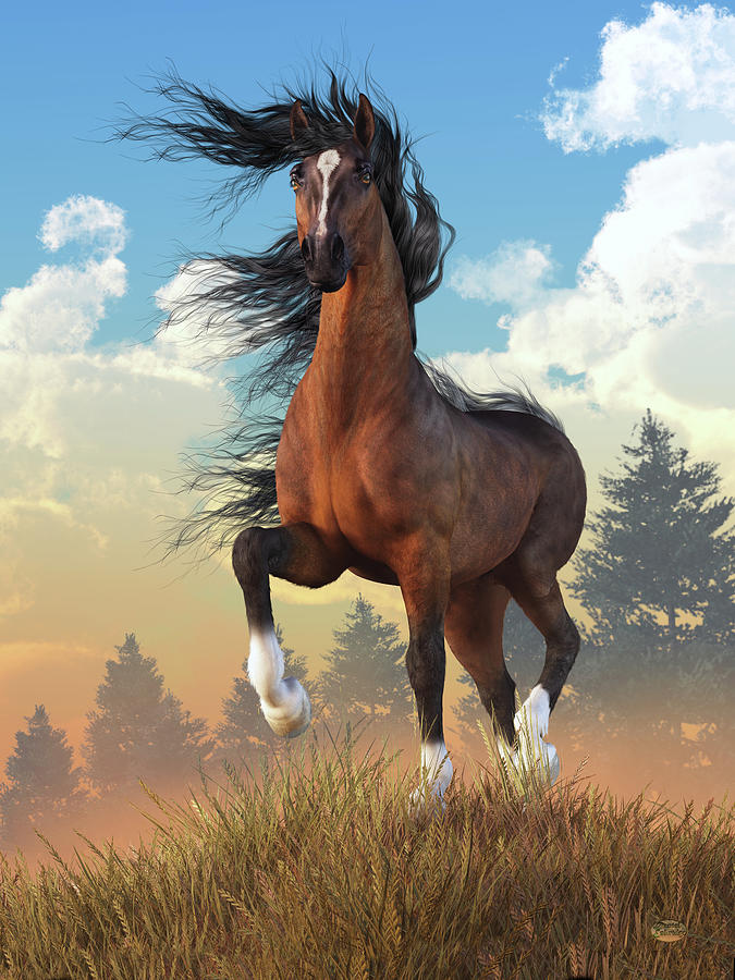 Mustang on a Windy Day Digital Art by Daniel Eskridge