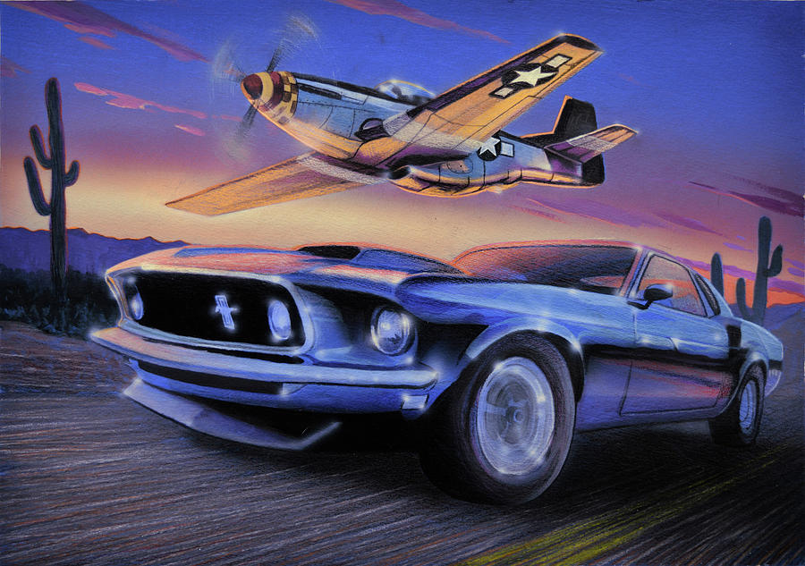 Car Painting - Mustang P-51 by Atanasov Art
