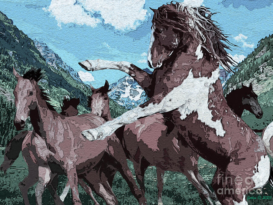 Mustangs Cavorting Mixed Media by E Jethro Gaede - Fine Art America