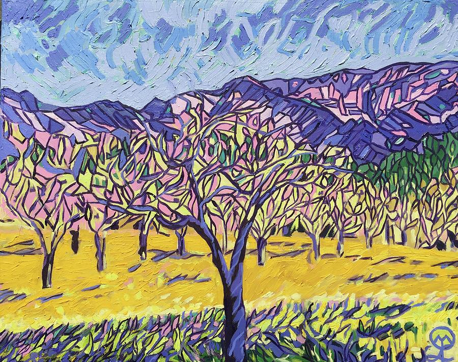 Mustard in the Olive Grove in Napa Valley Painting by Therese Legere