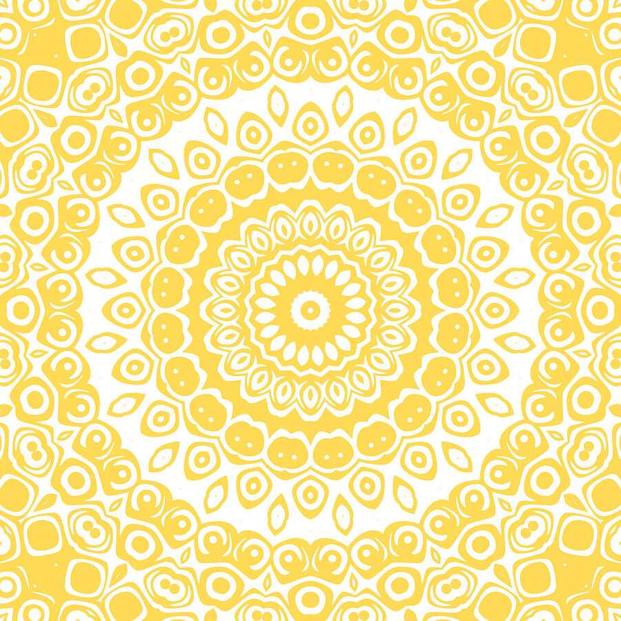 Mustard Yellow on White Mandala Kaleidoscope Medallion Digital Art by Mercury McCutcheon