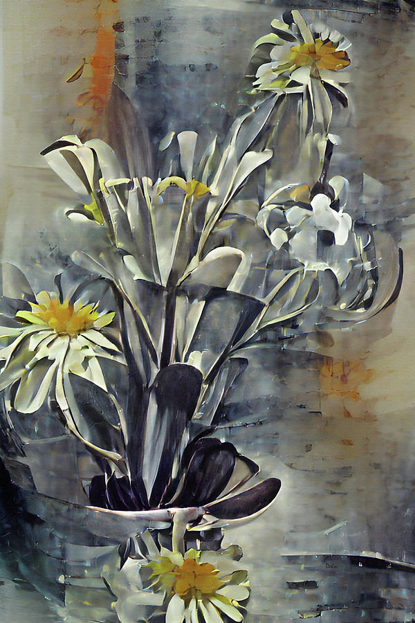 Muted Daisies in A Vase Abstract Watercolor Painting by David Dehner