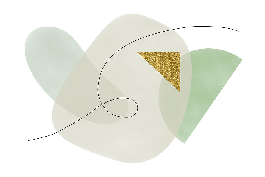Muted Green Shapes with Gold Triangle Digital Art by Alison Frank