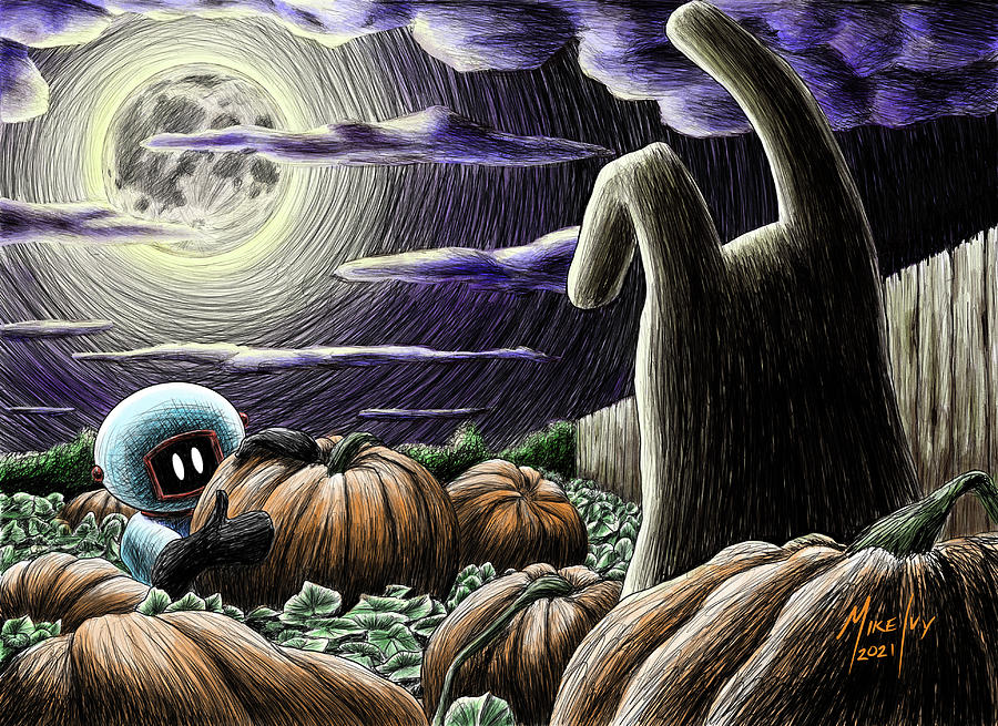 Halloween Drawing - My 8-Year-Old Self Witnesses the Rise of the Great...Bunny in color by Michael Ivy