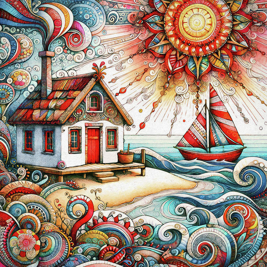 My Cottage on the Beach Digital Art by Peggy Collins