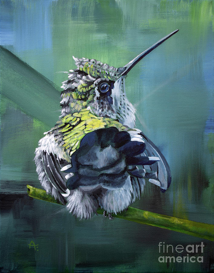 My Good Side - 2, Hummingbird painting Painting by Annie Troe