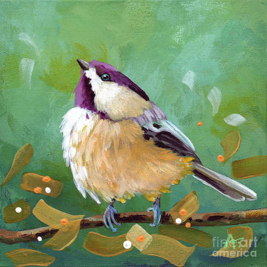 My Good Side - chickadee painting Painting by Annie Troe