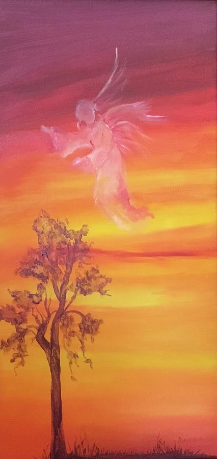 My Guardian Angel at sunset Painting by Ellen Canfield