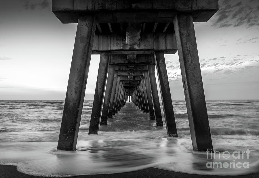 My Happy Place at Venice Fishing Pier, Florida, BW Photograph by Liesl Walsh