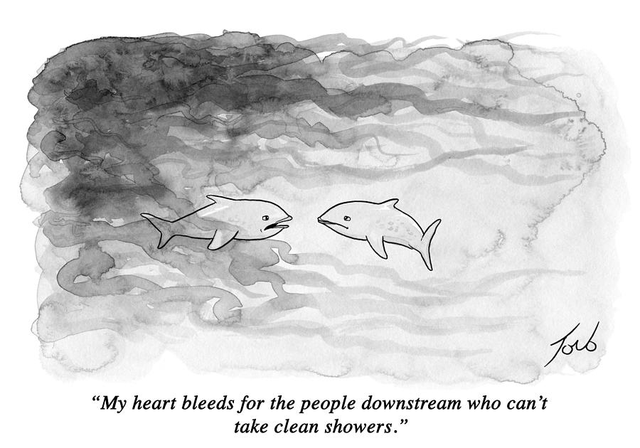 My Heart Bleeds For The People Downstream Drawing by Tom Toro