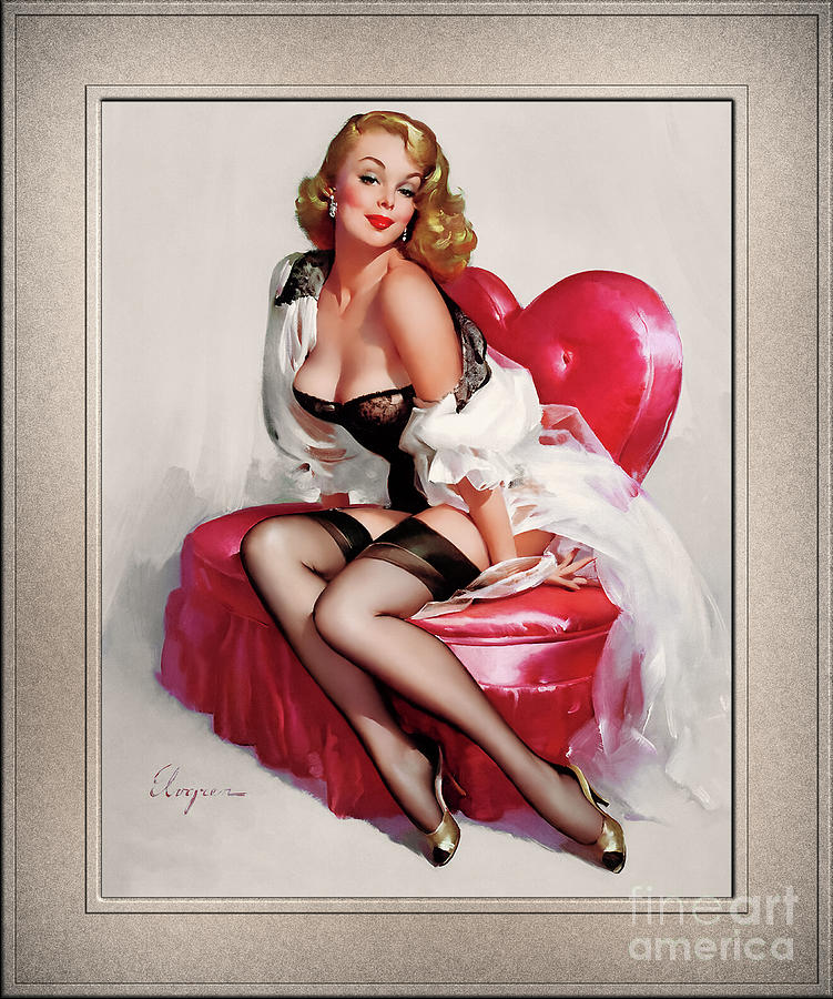 My Heart Shaped Loveseat by Gil Elvgren Remastered Retro Art Xzendor7 Reproductions Painting by Rolando Burbon