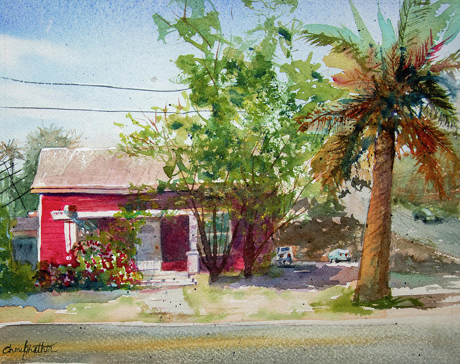 My Home Town Series - Red House On 1st St Painting by Cheryl Prather