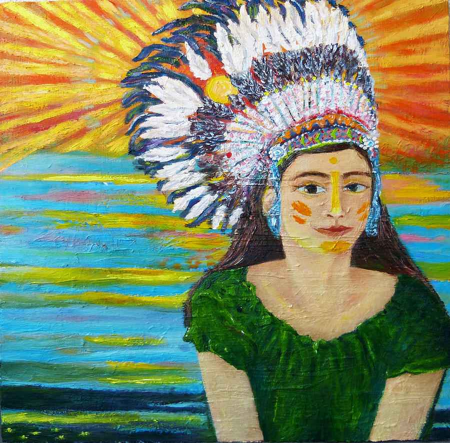 my Indian headdress Painting by Elzbieta Goszczycka