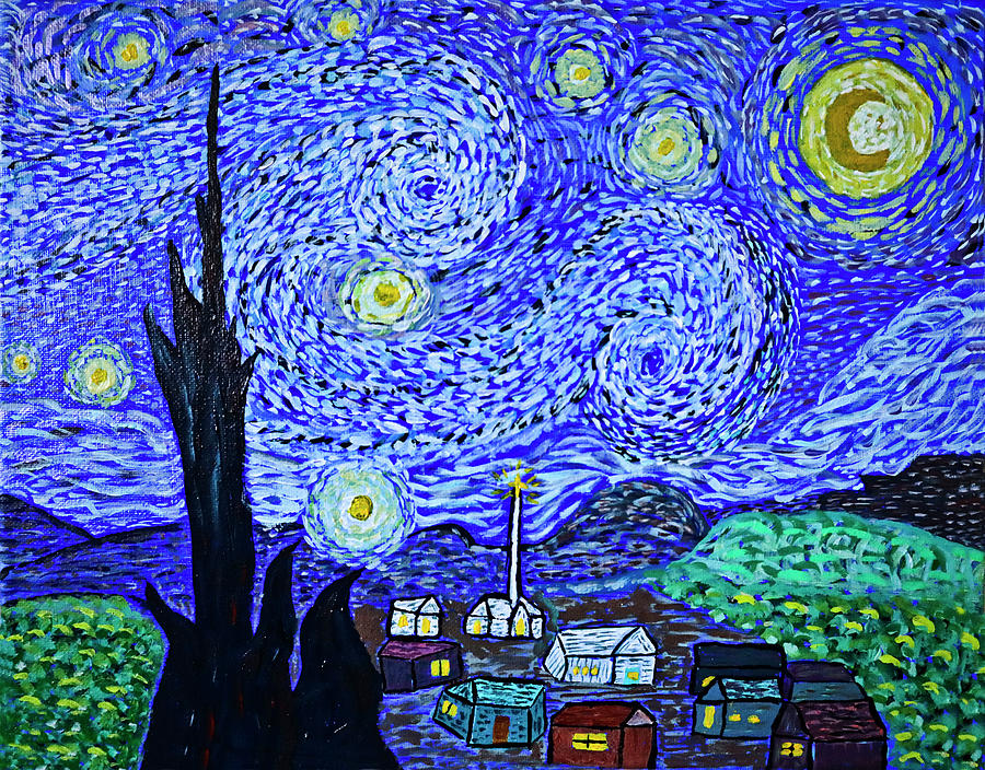 My Interpretation of Starry Night by Vincent Van Gogh Painting by Joyce Dickens