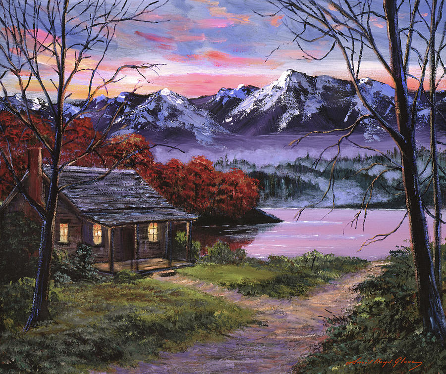 My Lake Cabin Painting by David Lloyd Glover