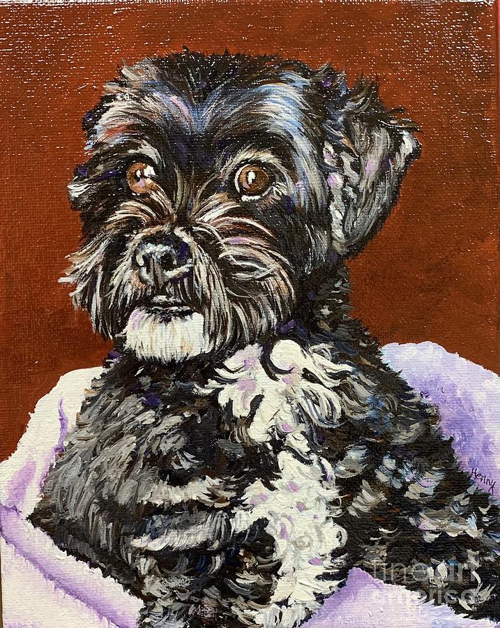 Dog Portrait Painting - My little buddy  by Henny Dagenais