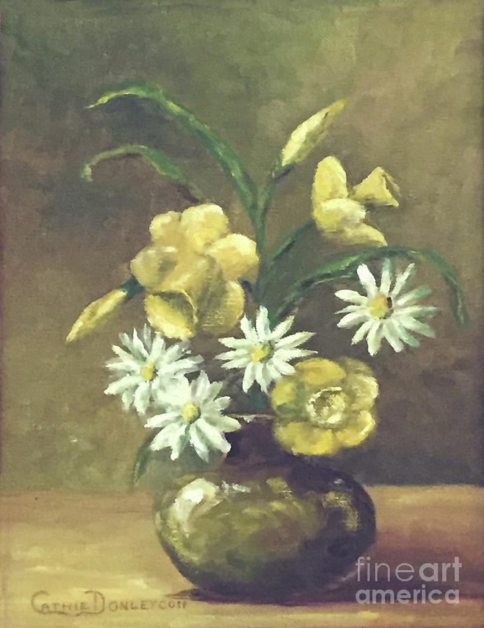 First Love -- Daffodils and Daisies Painting by Catherine Ludwig Donleycott