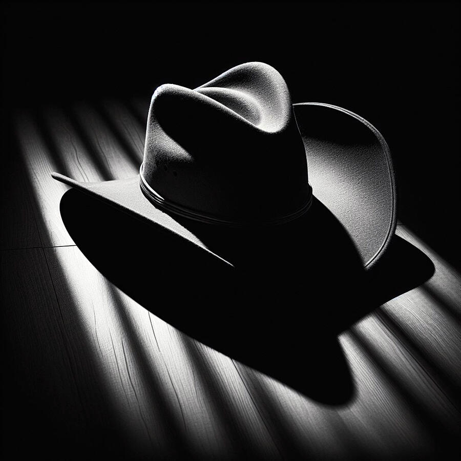 Black And White Photograph - My Old Hat Hiding in the Shadow by Ronald Mills