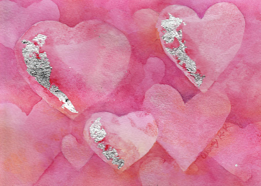 My Pink and Silver Valentine Painting by Wendy Keeney-Kennicutt