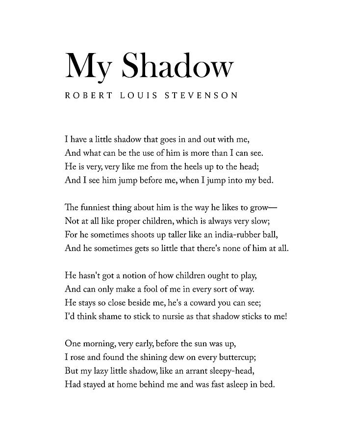 My Shadow - Robert Louis Stevenson Poem - Literature - Typography Print 1 Digital Art