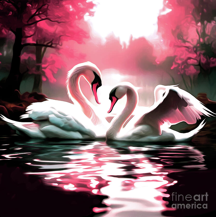 My Splashy Swans  Digital Art by Eddie Eastwood