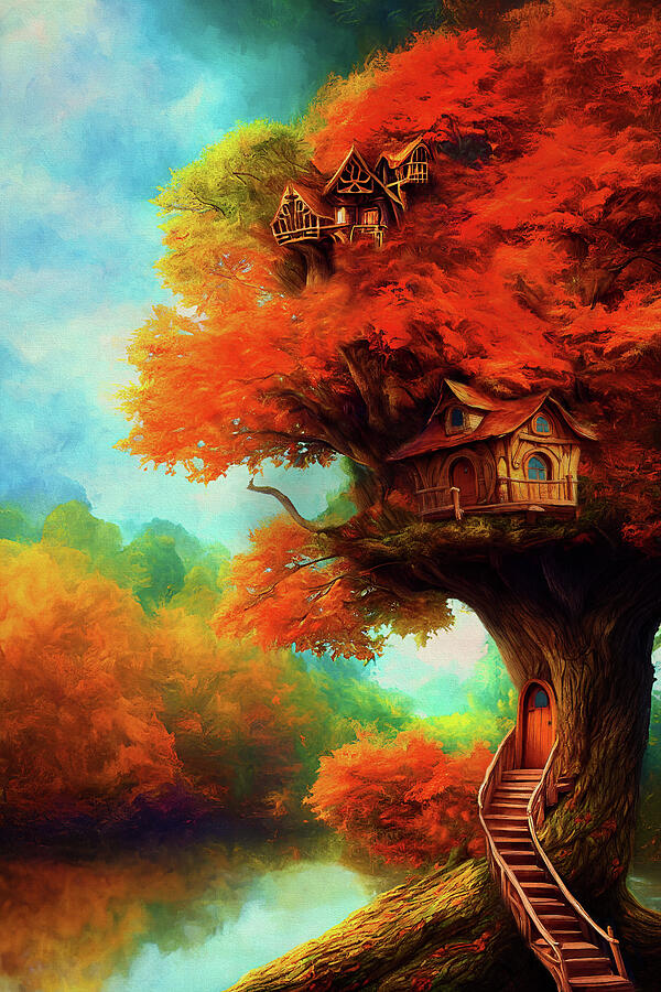 My Tree House in Autumn Digital Art by Peggy Collins