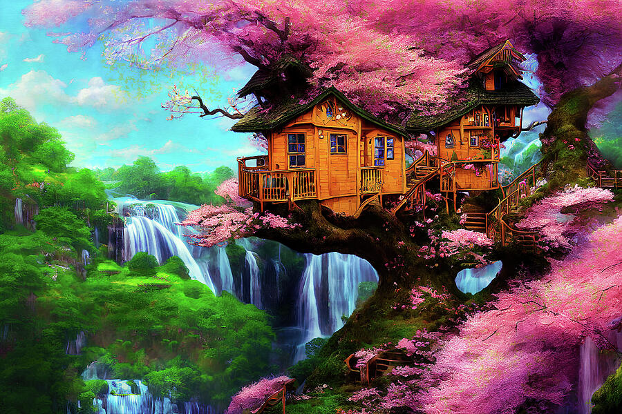 My Tree House in Spring Digital Art by Peggy Collins