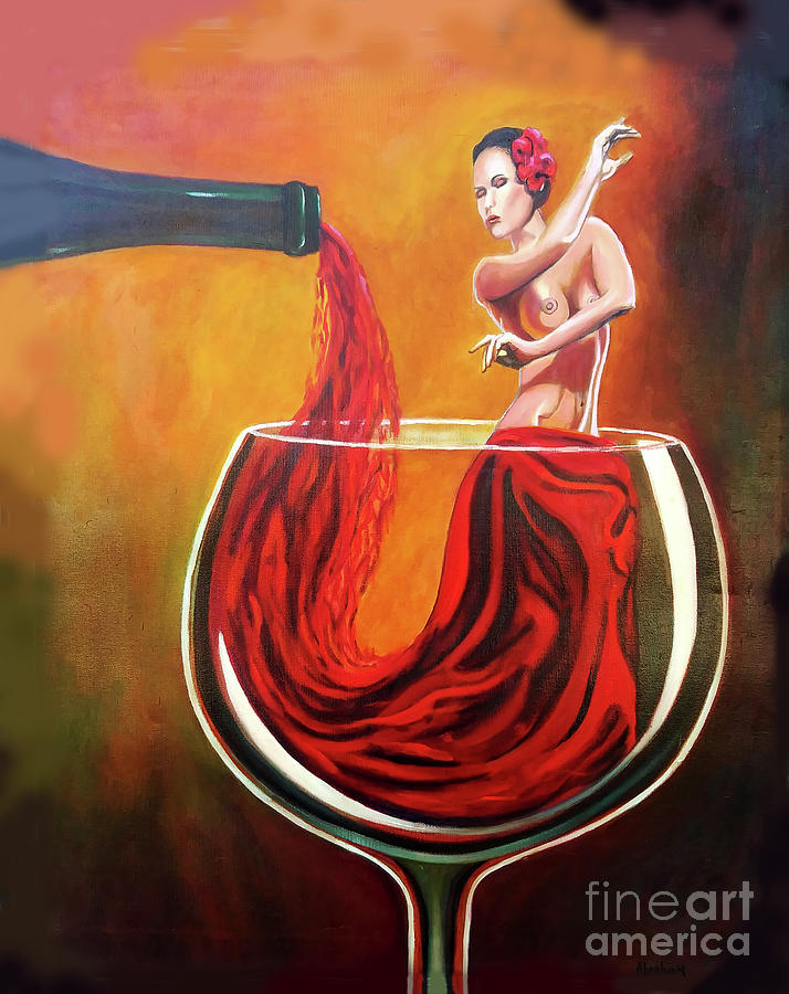 Wine Painting - My Wine Lady by Jose Manuel Abraham