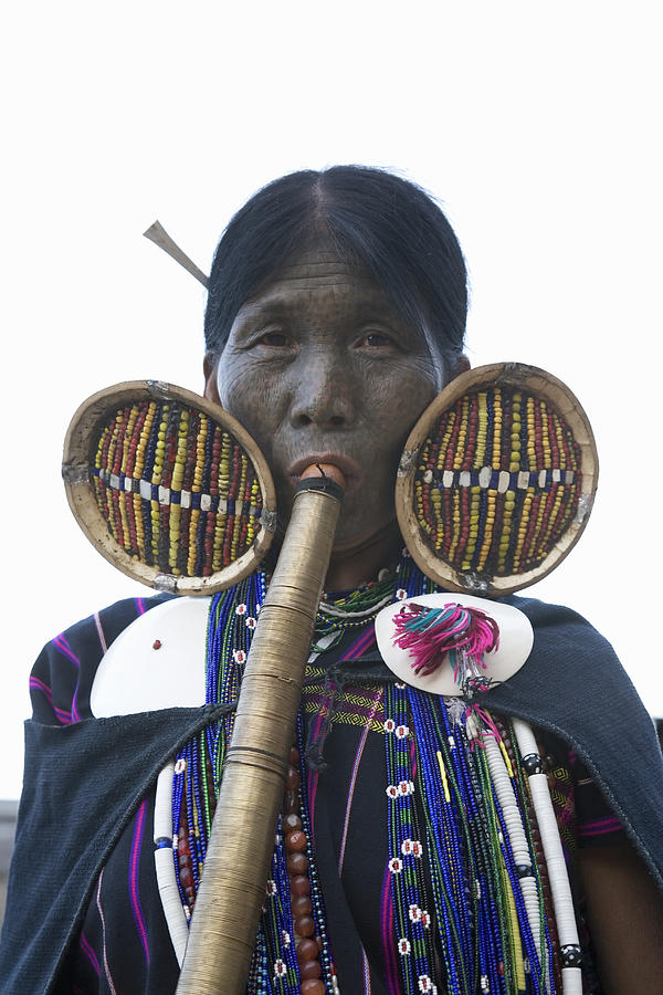Myanmar, Chin State, Mindat, Chin woman smoking gord pipe Photograph by Andrew Geiger
