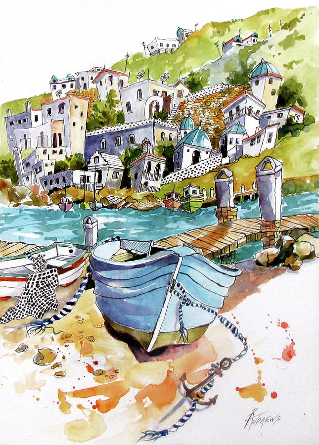 Boat Painting - Mykonos Harbor Fun by Rae Andrews