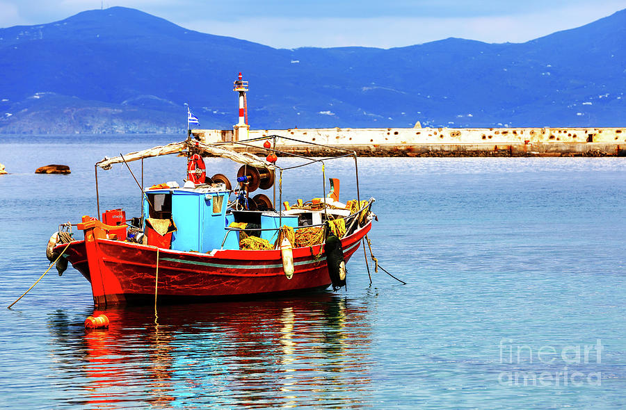 Mykonos Orange Boat in the Harbor Greece Photograph by John Rizzuto