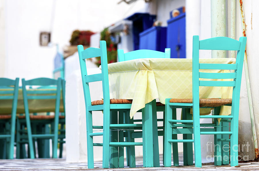 Mykonos Town Cafe Chair Colors in Greece Photograph by John Rizzuto