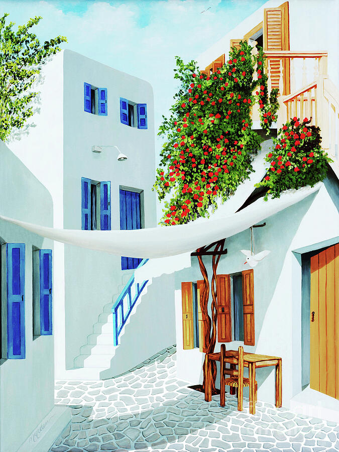 MYKONOS WALK-prints of painting Painting by Mary Grden