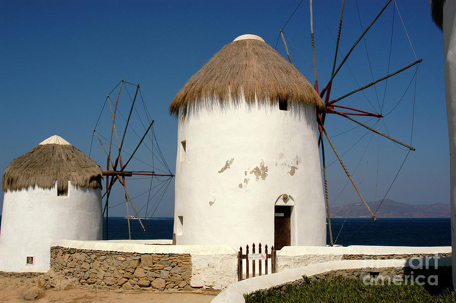 Mykonos windmills on beautiful sunny day Photograph by Gunther Allen