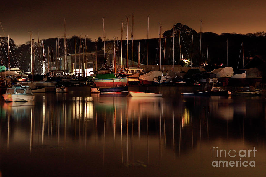Mylor Creek Boats at Night Photograph by Terri Waters