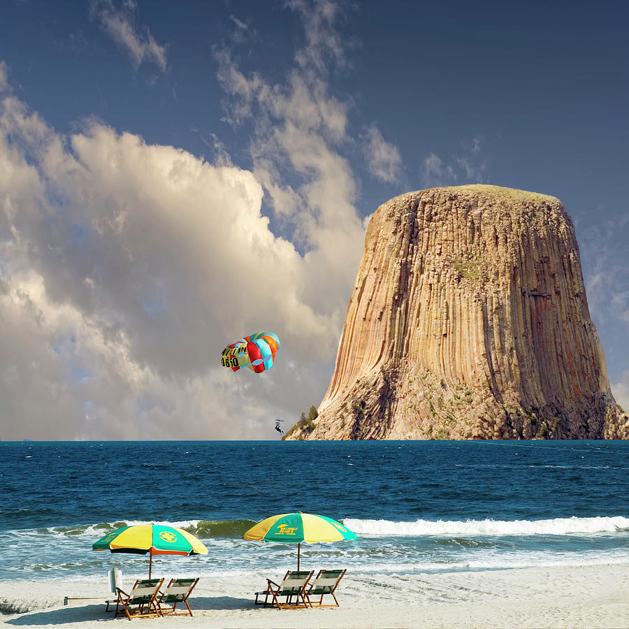 Myrtle Beach Parasailing and Devils Tower Mixed Media by Bob Pardue